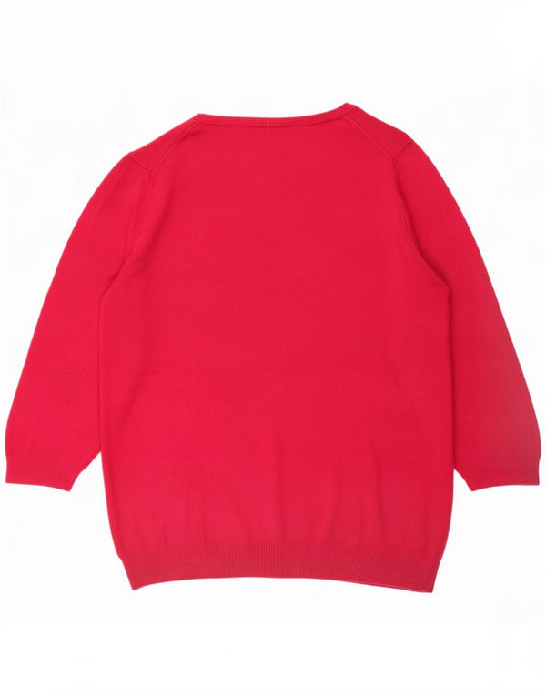 Marks & Spencer Womens 3/4 Sleeve V-Neck Jumper Sweater UK 16 Large Pink