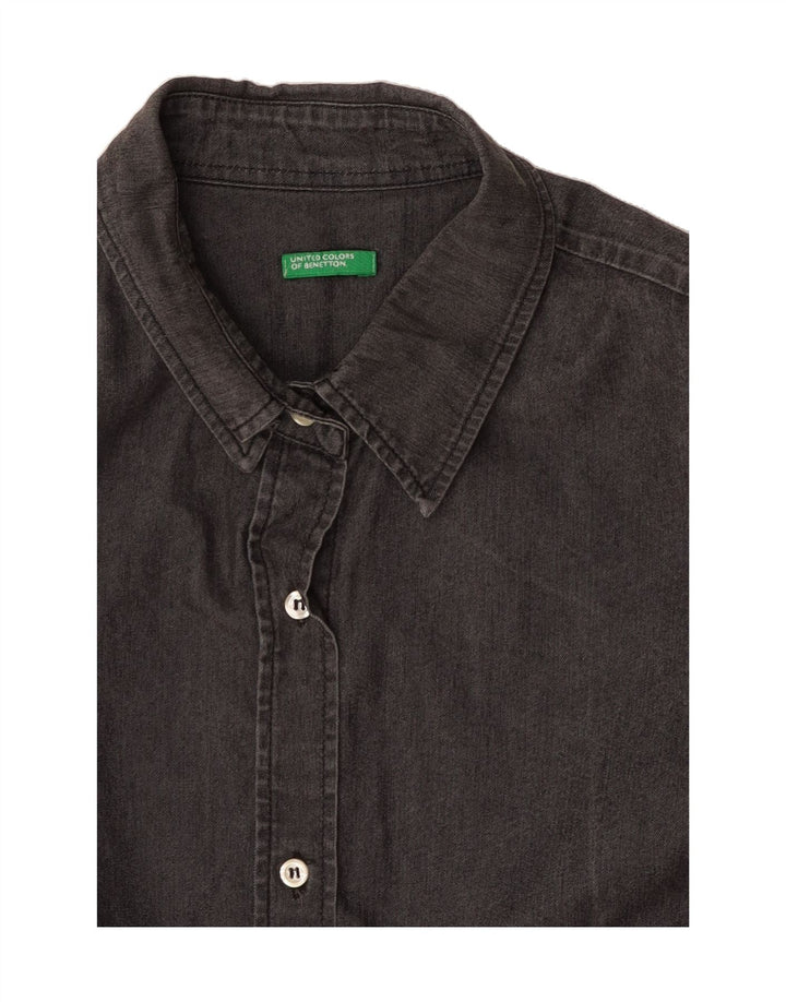 BENETTON Womens 3/4 Sleeve Denim Shirt UK 14 Large Grey Vintage Benetton and Second-Hand Benetton from Messina Hembry 