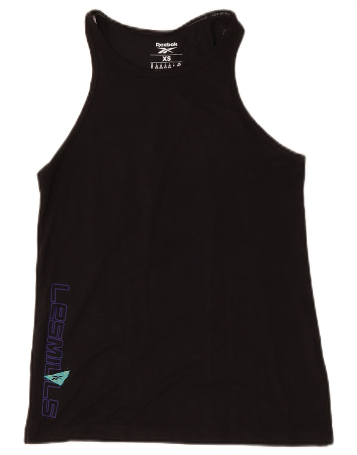 REEBOK Womens Graphic Vest Top UK 4/6 XS Black
