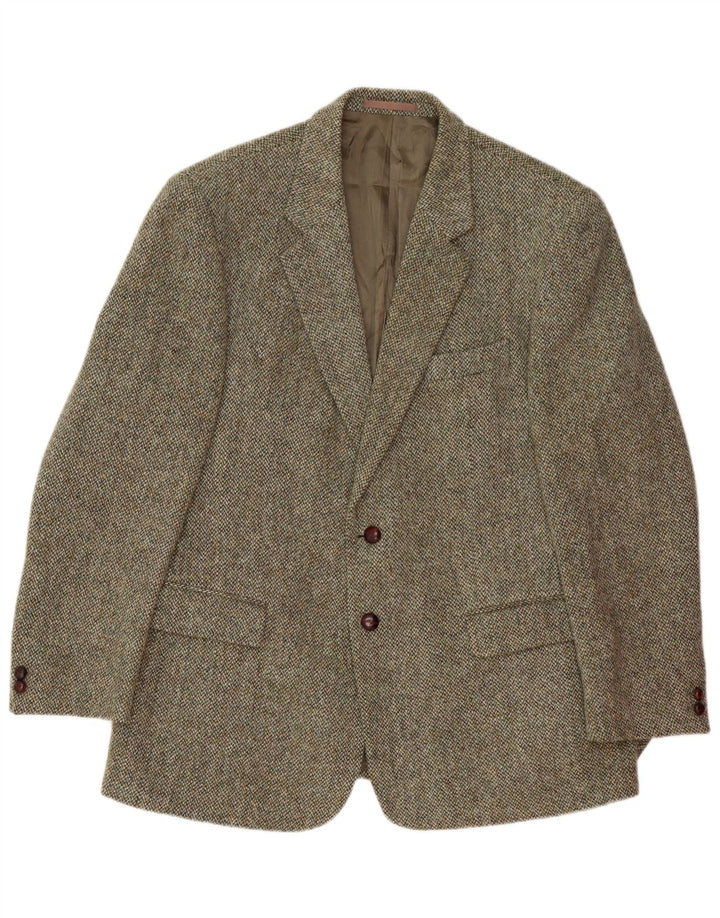 HARRIS TWEED Mens 2 Button Blazer Jacket UK 44 2XL Khaki Wool
