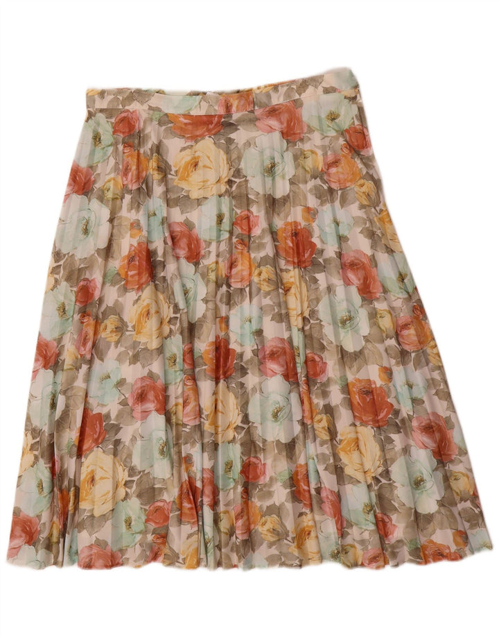 VINTAGE Womens Pleated Skirt EU 44 XL W32 Multicoloured Floral Polyester