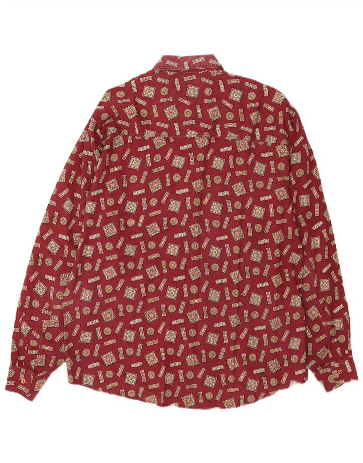 Vintage Mens Abstract Pattern Shirt Large Burgundy