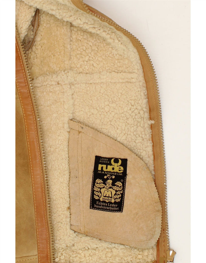 VINTAGE Mens Shearling Jacket UK 36 Small Beige Shearling