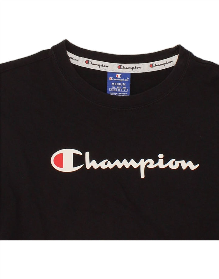 CHAMPION Womens Graphic T-Shirt Top UK 14 Medium Black Vintage Champion and Second-Hand Champion from Messina Hembry 
