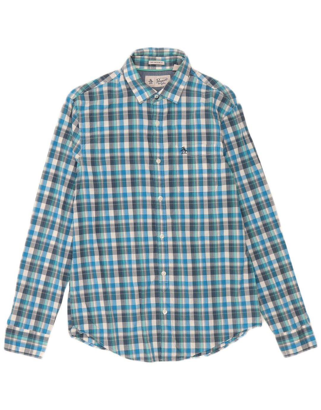 Penguin Mens Heritage Slim Fit Shirt Medium Blue Check