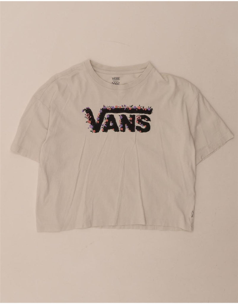 VANS Womens Oversized Crop Graphic T-Shirt Top UK 10 Small Off White Vintage Vans and Second-Hand Vans from Messina Hembry 