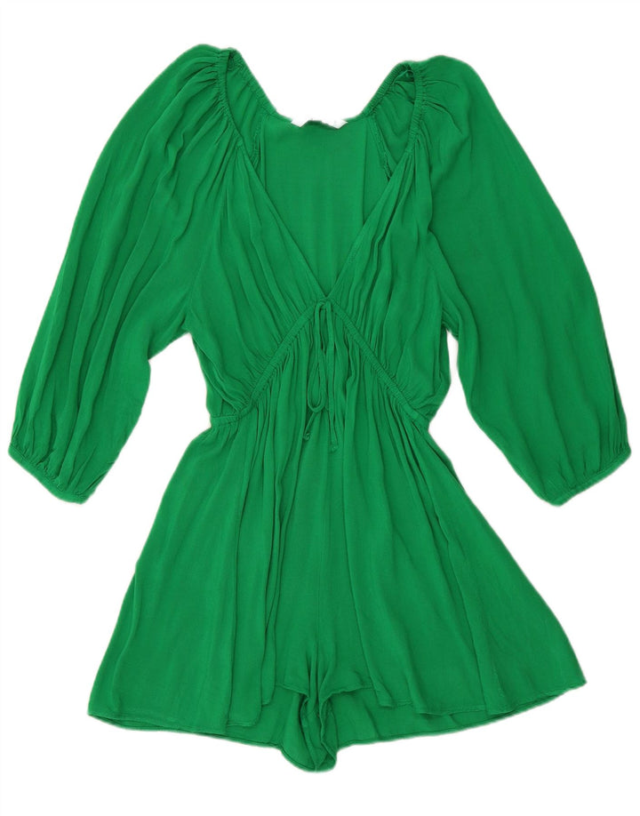 Zara Womens 3/4 Sleeve Playsuit UK 14 Medium Green Viscose