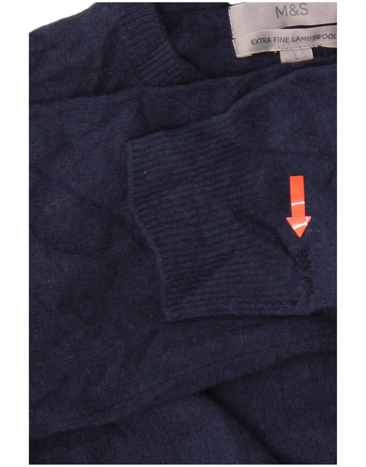Marks & Spencer Womens Crew Neck Jumper Sweater UK 16 Large Blue Lambswool