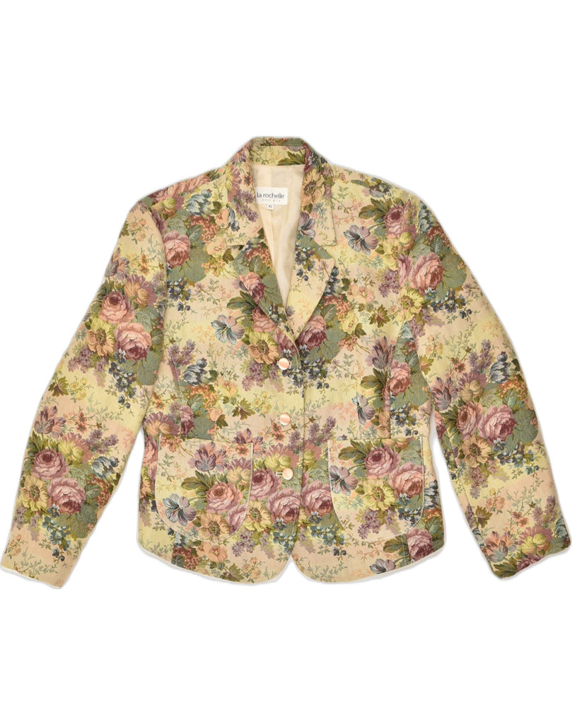 LA ROCHELLE Womens 3 Button Blazer Jacket EU 42 Medium Beige Floral | Vintage La Rochelle | Thrift | Second-Hand La Rochelle | Used Clothing | Messina Hembry 