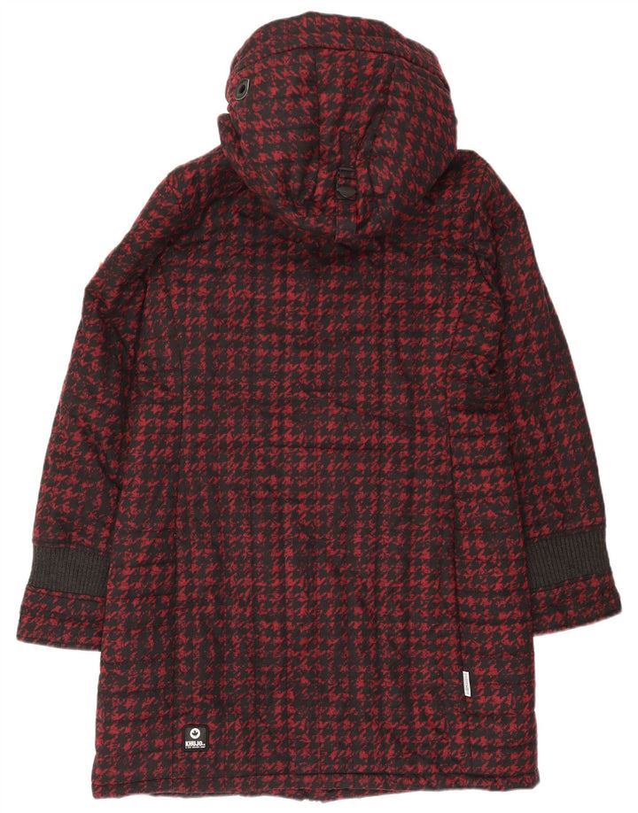 KHUJO Womens Hooded Padded Coat UK 18 XL Red Houndstooth Polyester