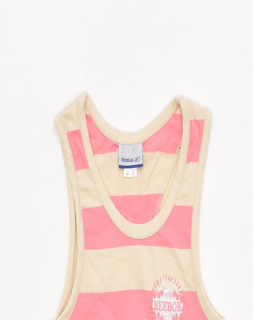 REEBOK Womens Graphic Vest Top UK 10 Small Pink Striped Cotton | Vintage | Thrift | Second-Hand | Used Clothing | Messina Hembry 