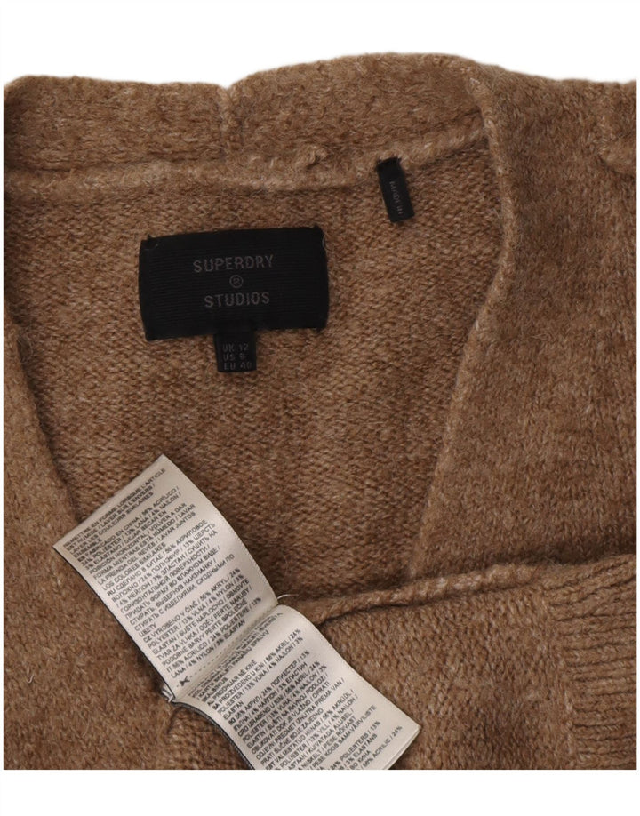 Superdry Womens Oversized V-Neck Jumper Sweater UK 12 Medium Brown Acrylic