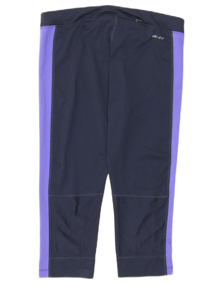 Nike Womens Dri Fit Capri Leggings UK 12 Medium Navy Blue Colourblock