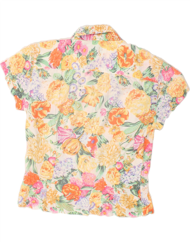 VINTAGE Womens Short Sleeve Shirt Blouse UK 14 Medium Yellow Floral Cotton | Vintage Vintage | Thrift | Second-Hand Vintage | Used Clothing | Messina Hembry 