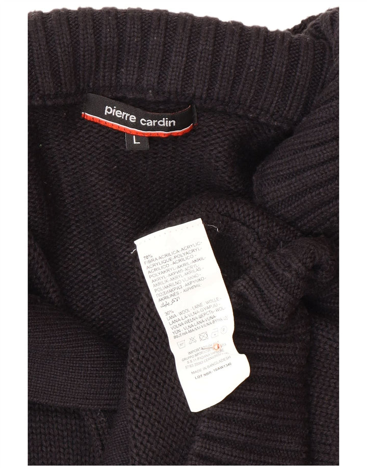 PIERRE CARDIN Mens Cardigan Sweater Large Navy Blue Acrylic