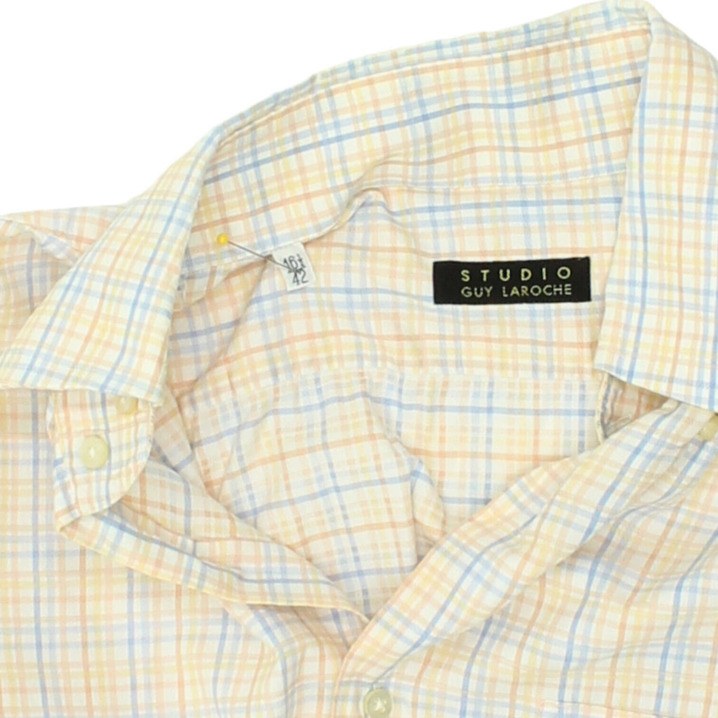 Studio Guy Laroche Mens White Yellow Check Button Down Shirt | Vintage Designer | Vintage Messina Hembry | Thrift | Second-Hand Messina Hembry | Used Clothing | Messina Hembry 