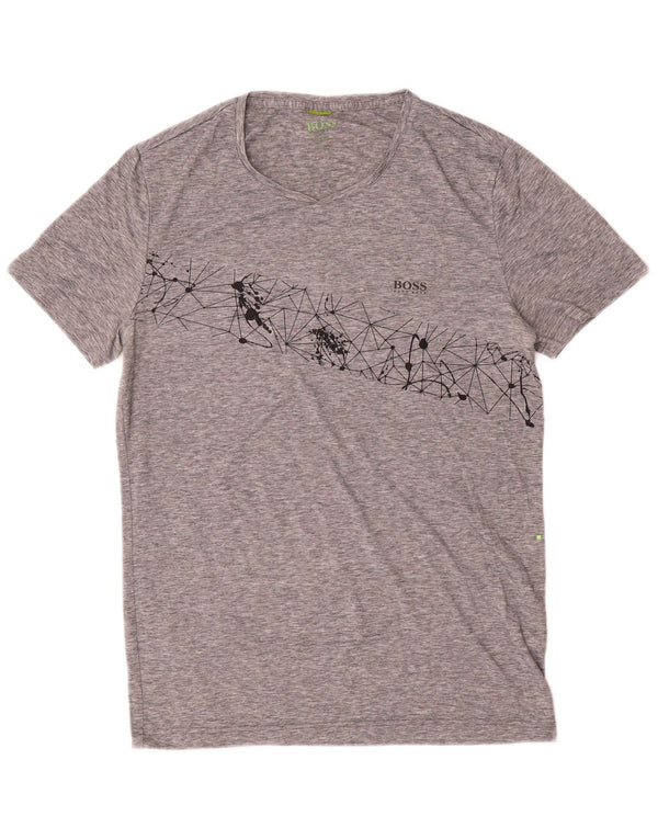 Hugo Boss Mens T-Shirt Top Medium Grey Geometric Polyester