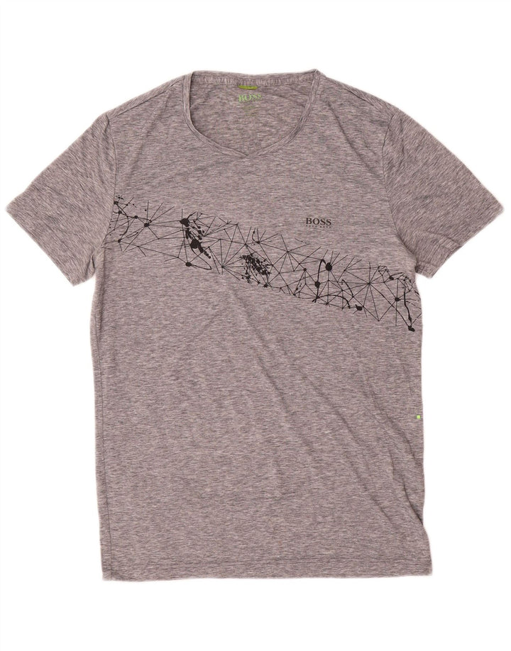 Hugo Boss Mens T-Shirt Top Medium Grey Geometric Polyester