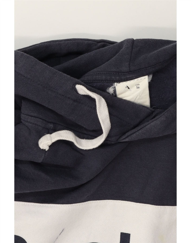 REEBOK Mens Graphic Hoodie Jumper Medium Navy Blue Colourblock Cotton Vintage Reebok and Second-Hand Reebok from Messina Hembry 