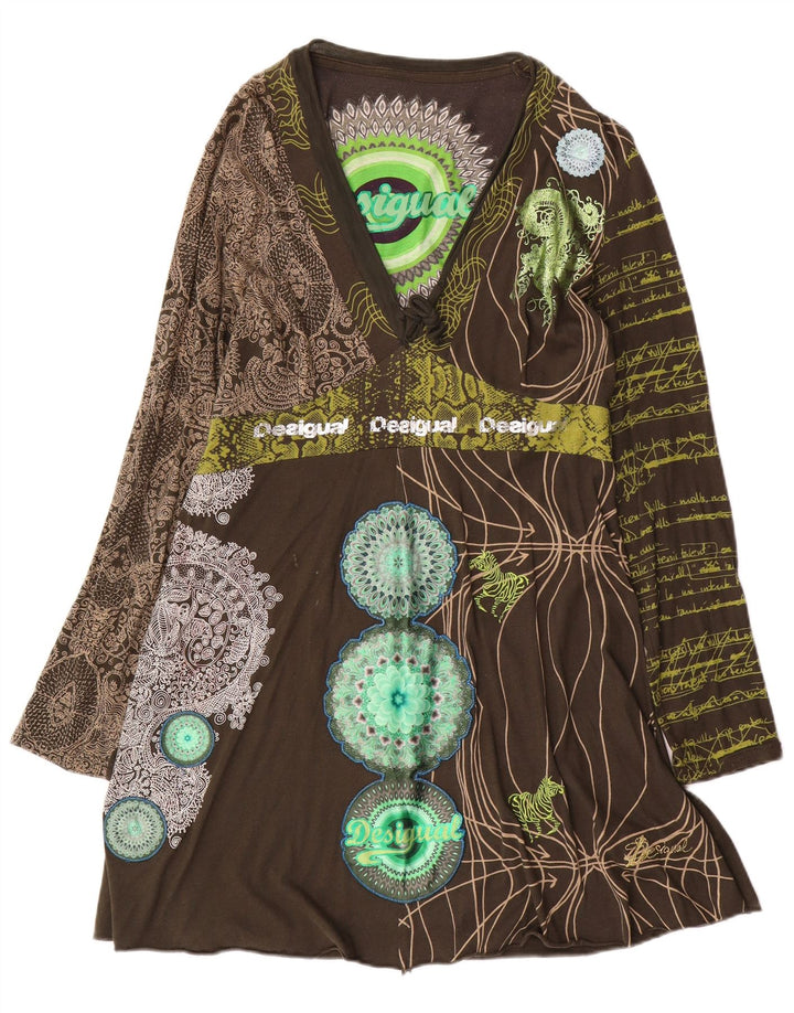 Desigual Womens Abstract Pattern A-Line Dress UK 18 XL Green