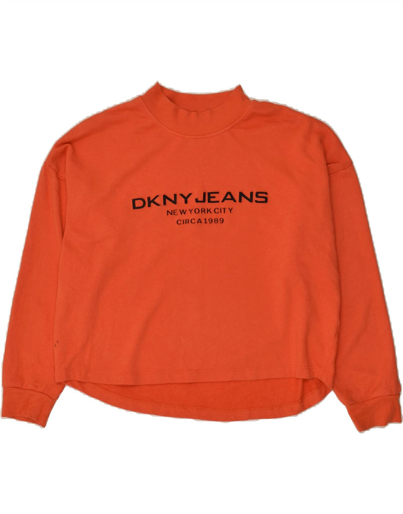 DKNY Womens Crop Graphic Sweatshirt Jumper UK 18 XL Orange Cotton | Vintage Dkny | Thrift | Second-Hand Dkny | Used Clothing | Messina Hembry 