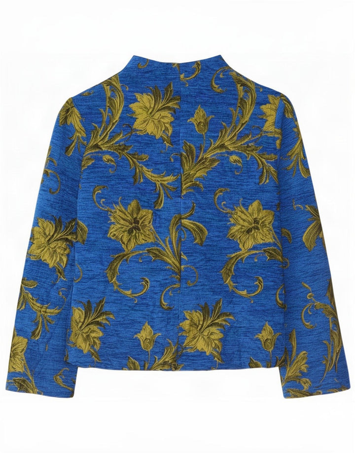 Naracamicie Womens 5 Button Blazer Jacket UK 16 Large Blue Floral Acrylic
