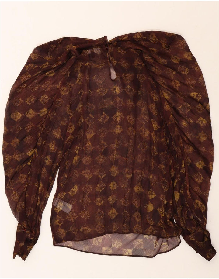 ZARA Womens See Through Blouse Top UK 14 Medium Brown Geometric Vintage Zara and Second-Hand Zara from Messina Hembry 