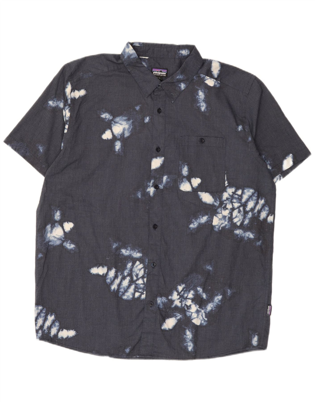 Patagonia Mens Abstract Pattern Short Sleeve Shirt XL Navy Blue Hawaiian