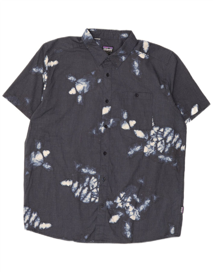 Patagonia Mens Abstract Pattern Short Sleeve Shirt XL Navy Blue Hawaiian