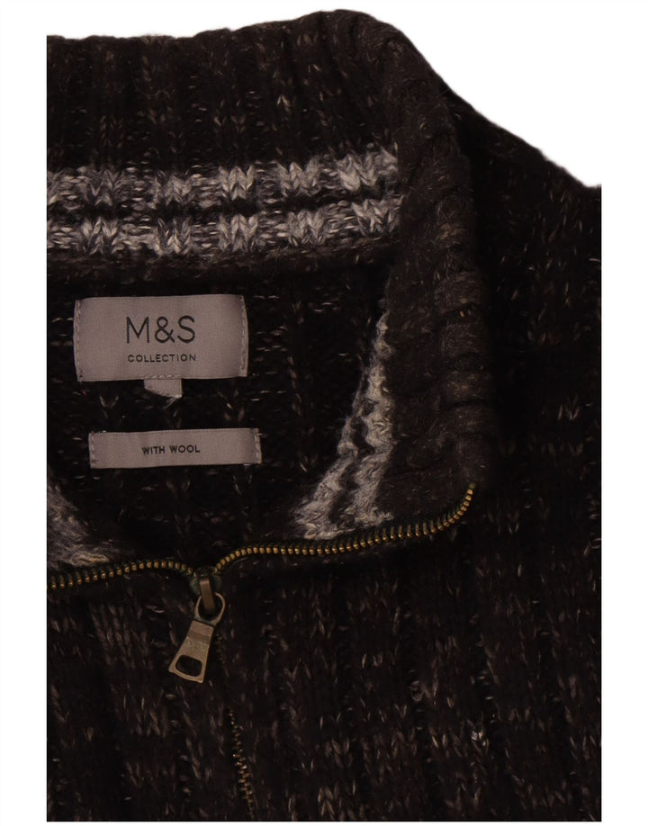 Marks & Spencer Mens Zip Neck Jumper Sweater Large Grey Flecked Wool