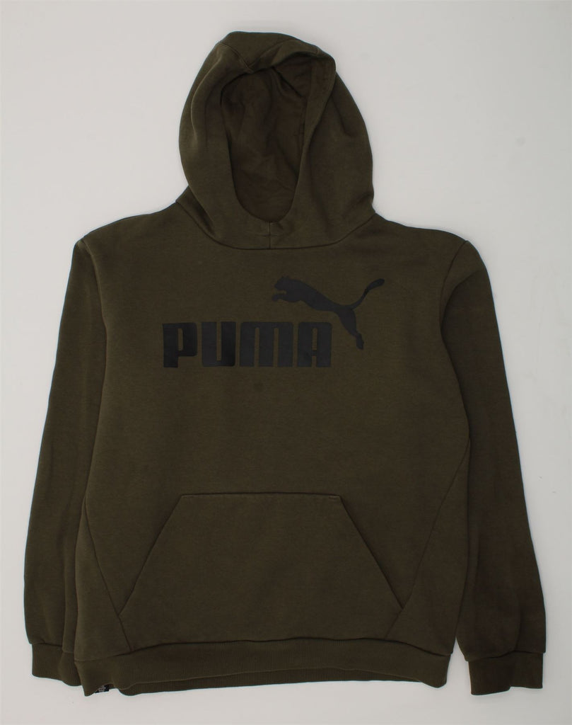 PUMA Boys Graphic Hoodie Jumper 15-16 Years Khaki Cotton | Vintage Puma | Thrift | Second-Hand Puma | Used Clothing | Messina Hembry 