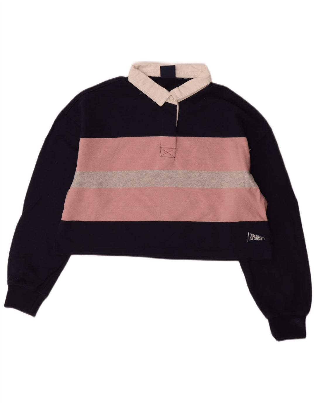 SUPERDRY Womens Oversized Crop Rugby Polo Shirt UK 12 Medium  Navy Blue