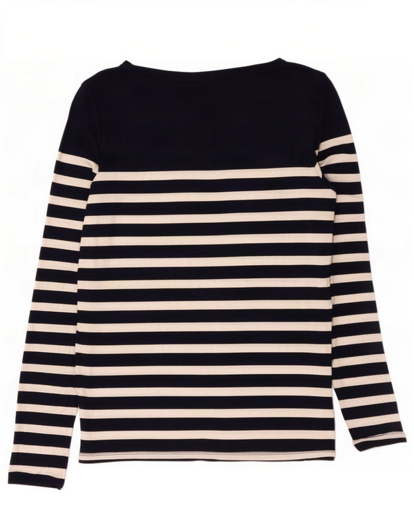 Oasis Womens Top Long Sleeve UK 14 Large Navy Blue Striped Viscose