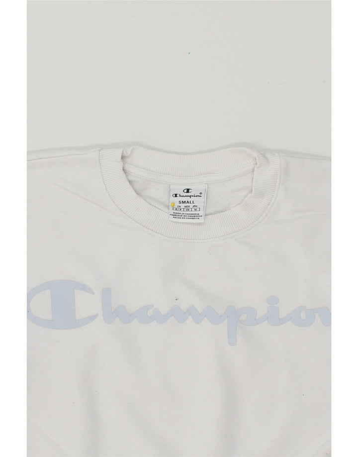 CHAMPION Womens Oversized Graphic Sweatshirt Jumper UK 10 Small White Vintage Champion and Second-Hand Champion from Messina Hembry 