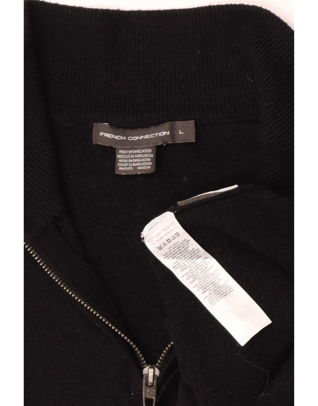 French Connection Mens Zip Neck Jumper Sweater Large Black Acrylic