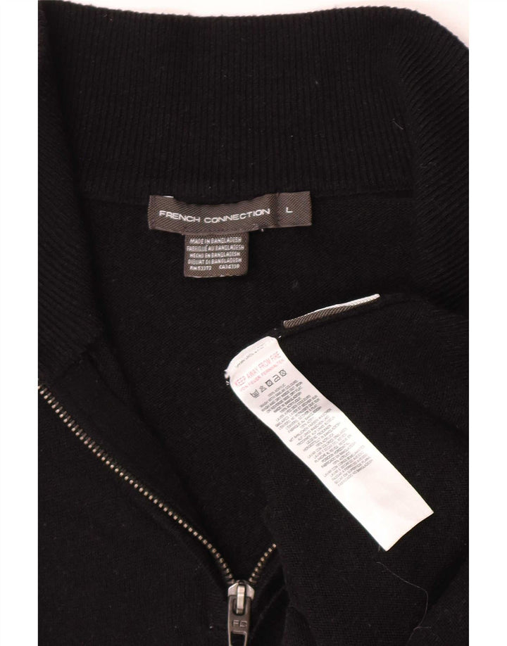 French Connection Mens Zip Neck Jumper Sweater Large Black Acrylic