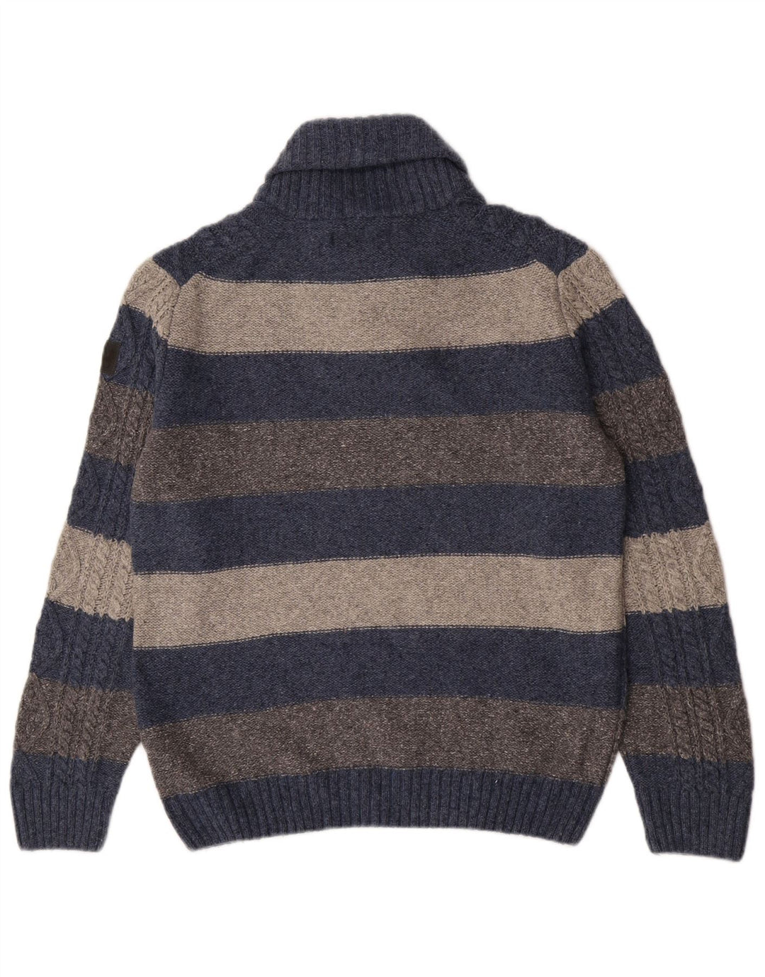 Marlboro Classics Mens Shawl Neck Jumper Sweater Large Blue Striped Wool