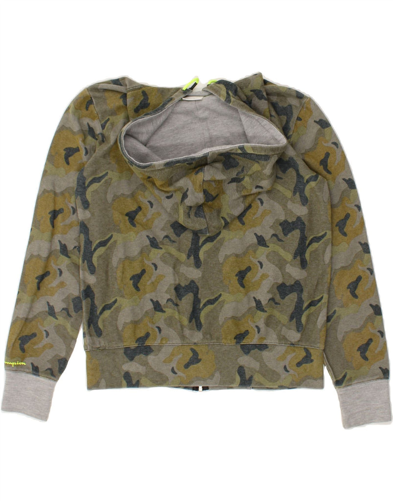 CHAMPION Womens Zip Hoodie Sweater UK 14 Medium Green Camouflage Cotton | Vintage Champion | Thrift | Second-Hand Champion | Used Clothing | Messina Hembry 