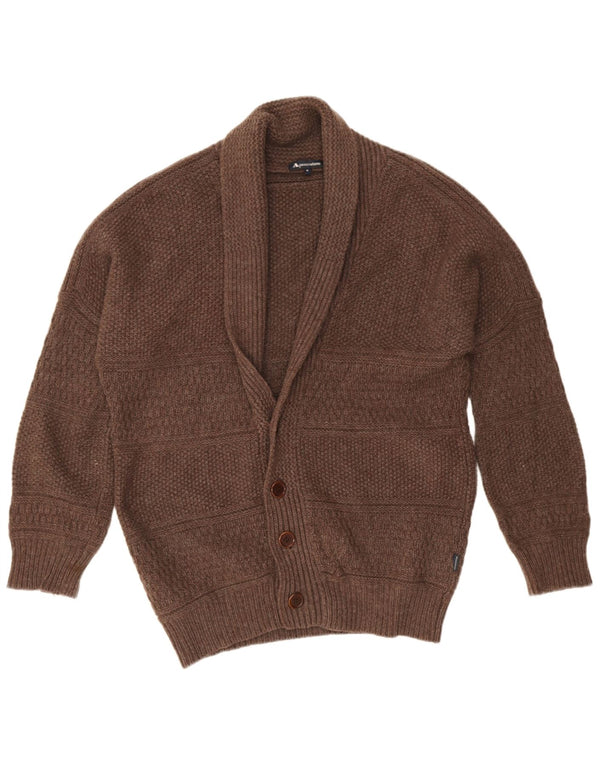 Aquascutum Mens Loose Fit Cardigan Sweater Medium Brown Wool
