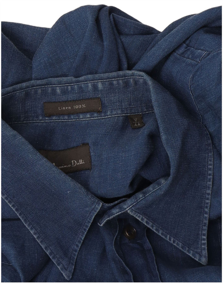 Massimo Dutti Mens Shirt XL Navy Blue Linen