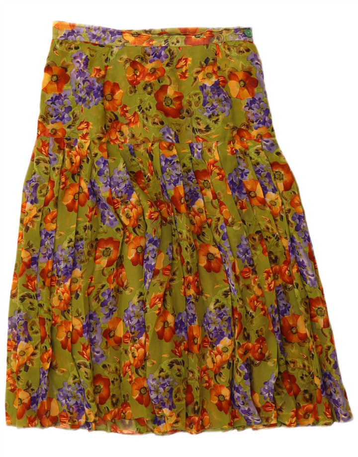Vintage Womens Pleated Skirt W28 Medium Green Floral