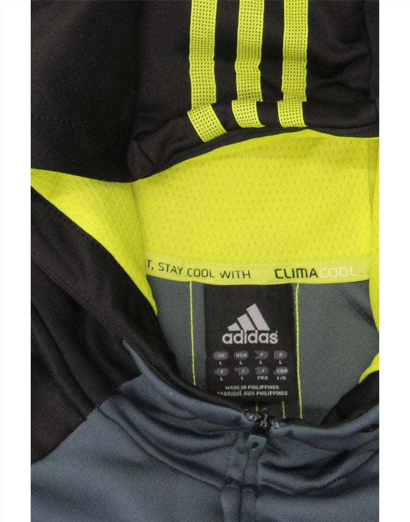 ADIDAS Mens Climacool Zip Neck Hoodie Jumper Large Grey Colourblock Vintage Adidas and Second-Hand Adidas from Messina Hembry 
