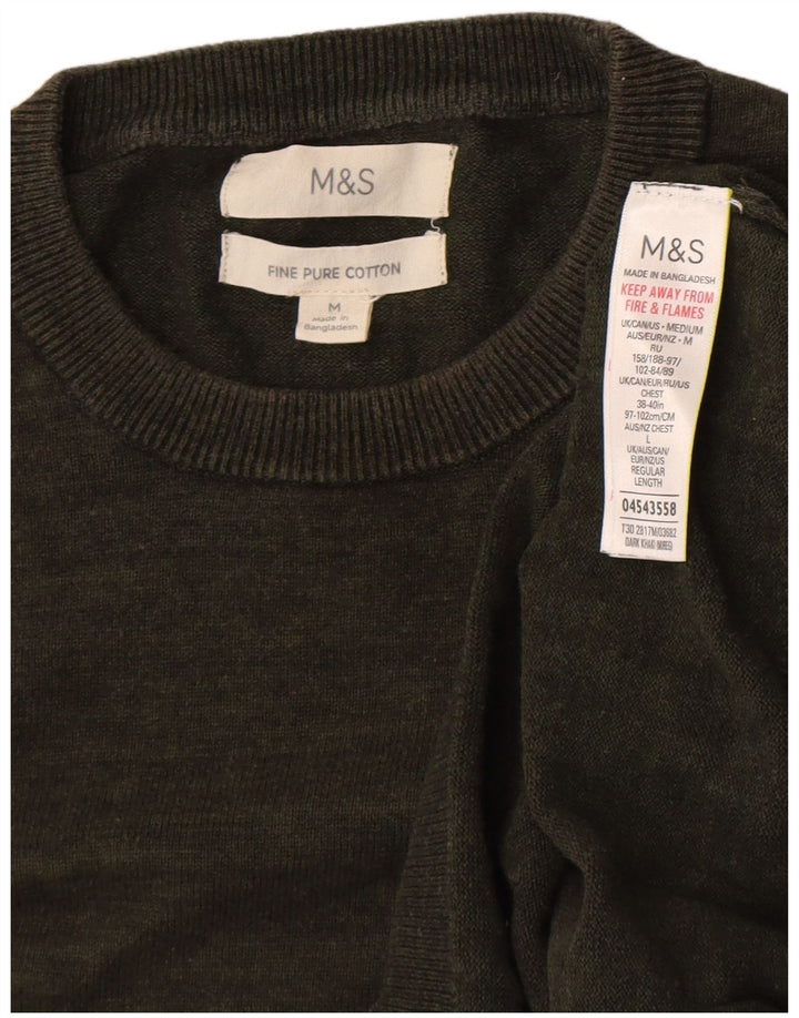 Marks & Spencer Mens Crew Neck Jumper Sweater Medium Khaki Cotton