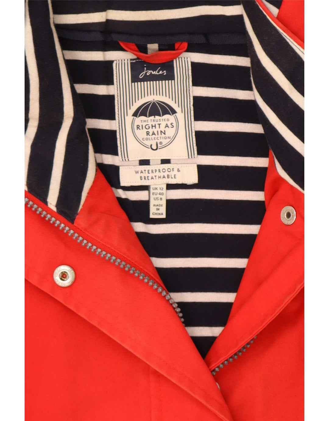 Joules Womens Hooded Raincoat UK 12 Medium Red Cotton