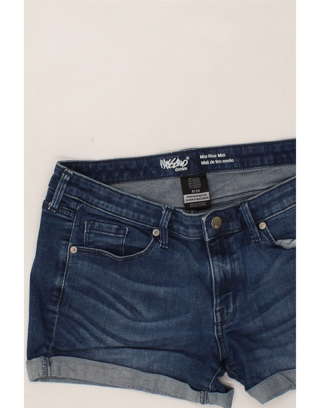 MOSSIMO Womens Mid Rise Denim Shorts US 8 Medium W29 Navy Blue Cotton Vintage Mossimo and Second-Hand Mossimo from Messina Hembry 