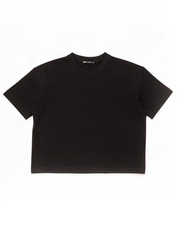 Zara Womens Loose Fit T-Shirt Top UK 14 Medium Black Cotton