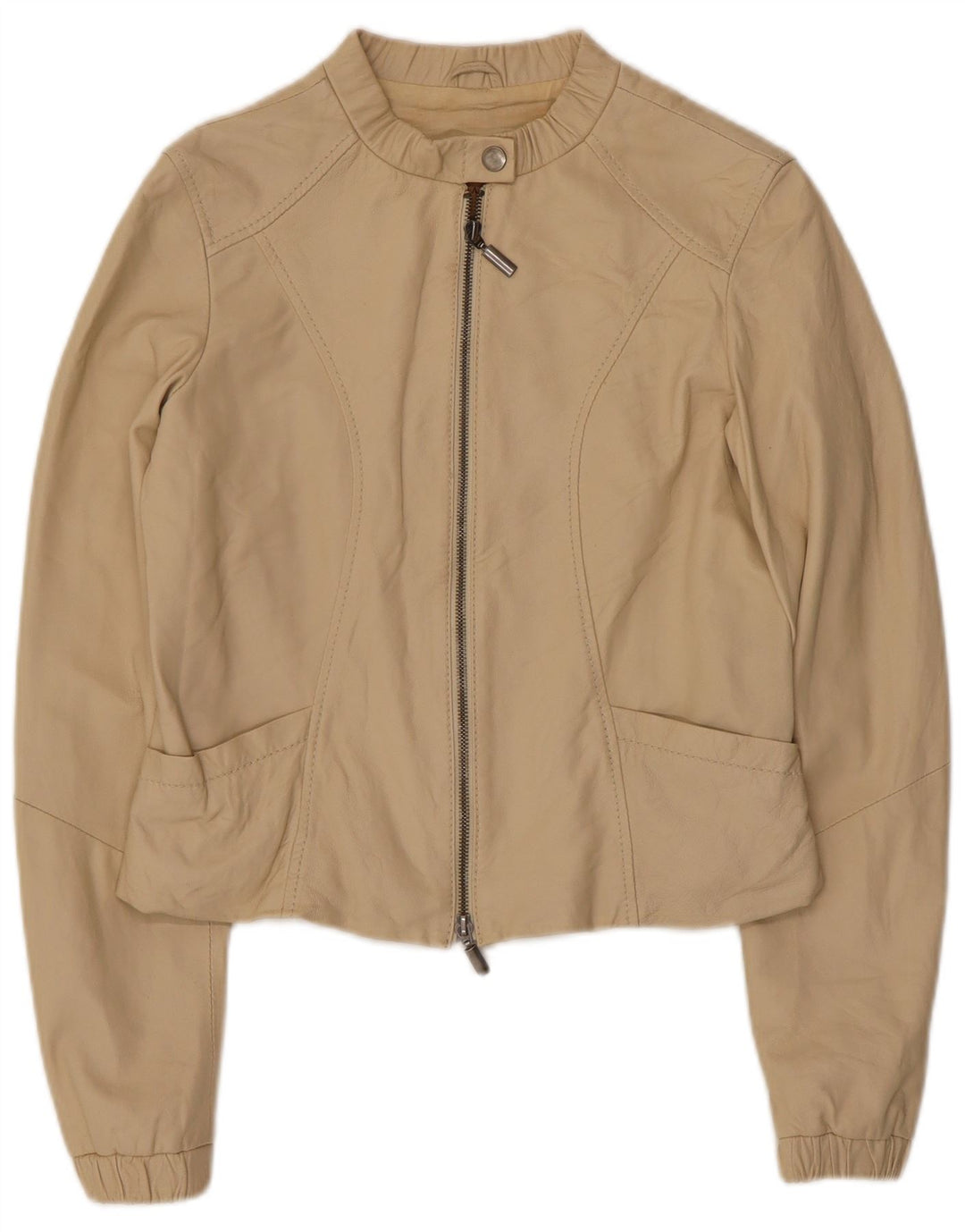 CONBIPEL Womens Leather Jacket IT 42 Medium Beige Leather