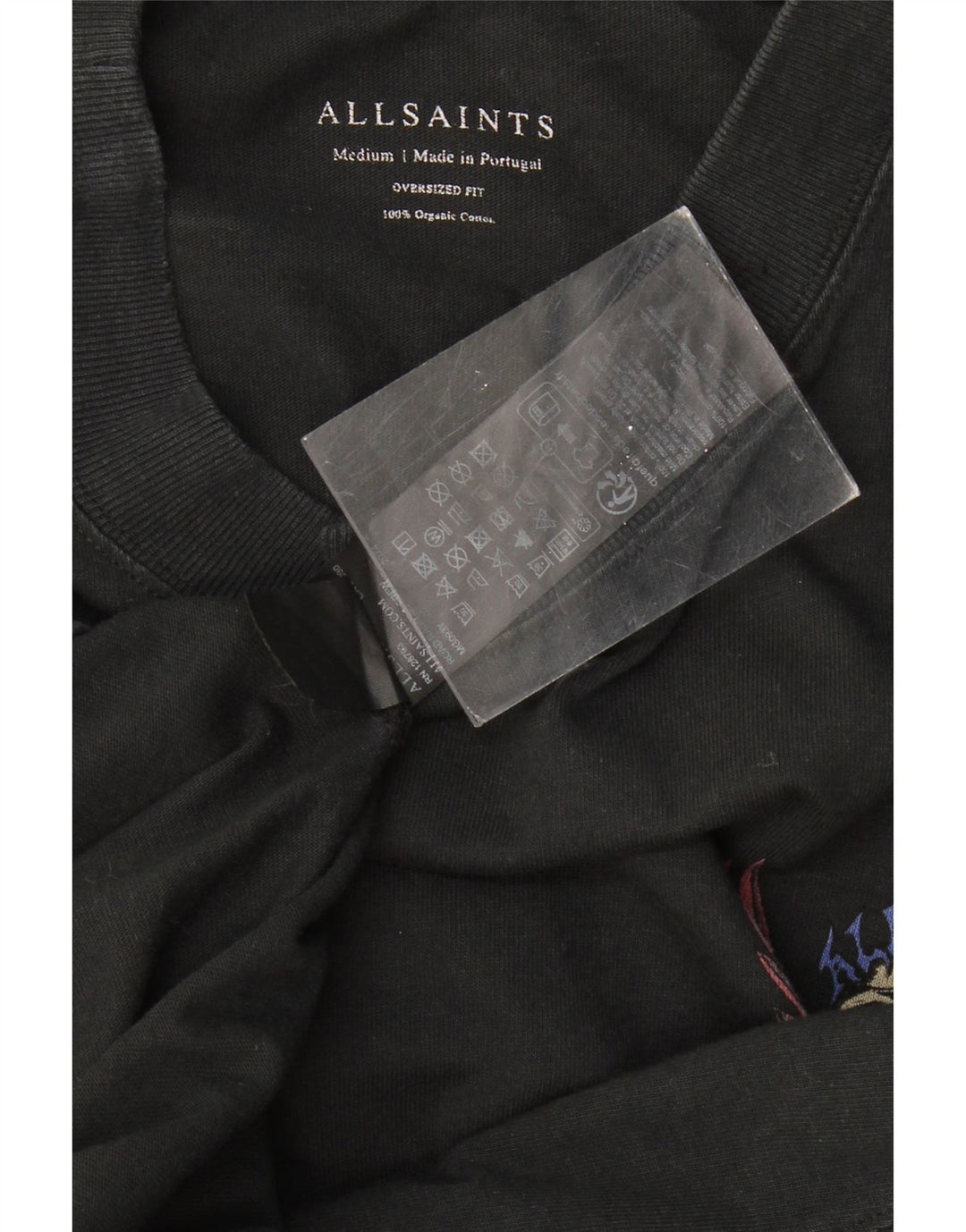 ALL SAINTS Mens Oversized Graphic T-Shirt Top Medium Black Cotton