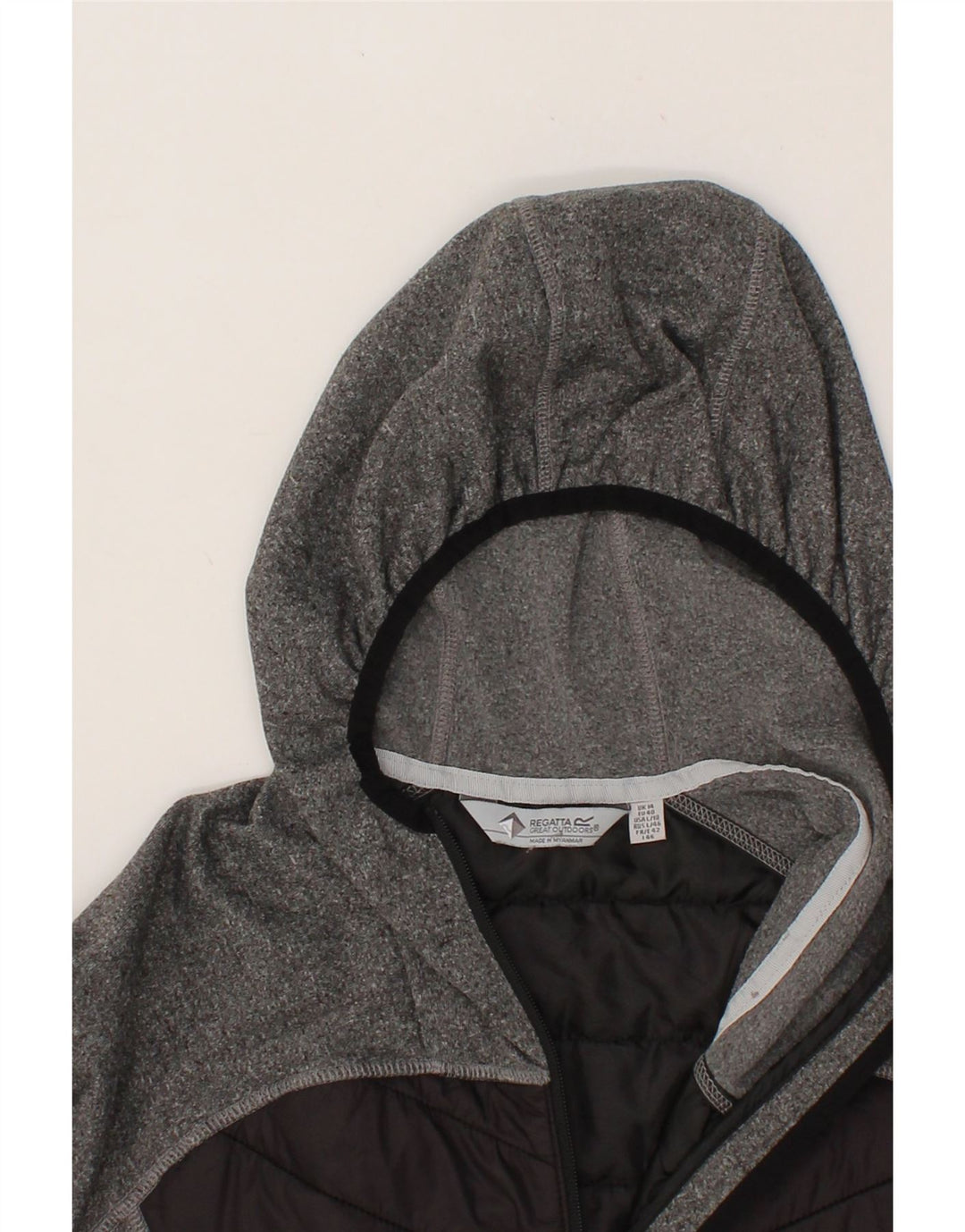 REGATTA Womens Zip Hoodie Sweater UK 14 Large Grey Colourblock Polyester Vintage Regatta and Second-Hand Regatta from Messina Hembry 