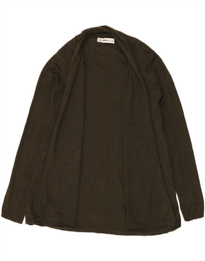 ZARA Womens Open Cardigan Sweater UK 10 Small Khaki Viscose